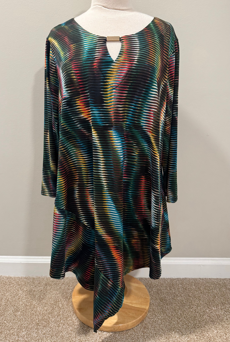 Womens Plus 1X Boho New Directions Rainbow Optical Print Tunic Top Whimsigoth